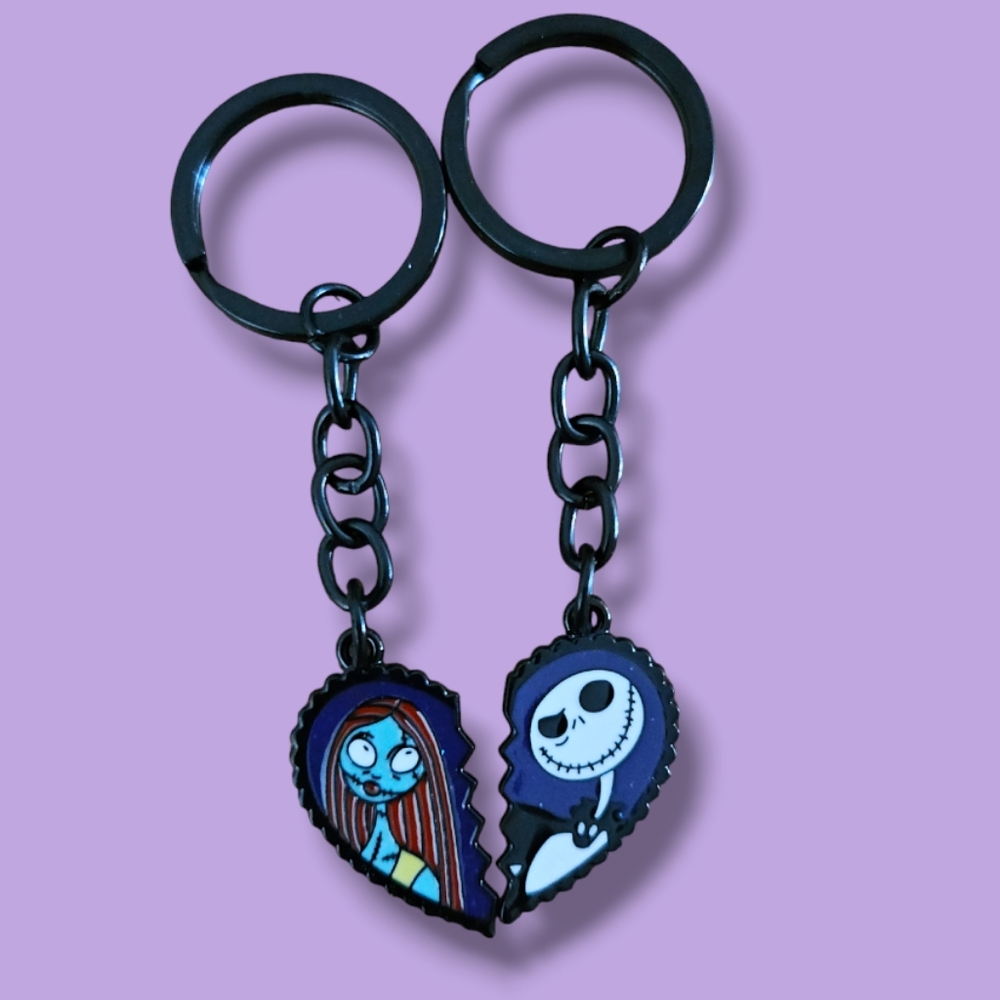 Jack and Sally Heart Keychain